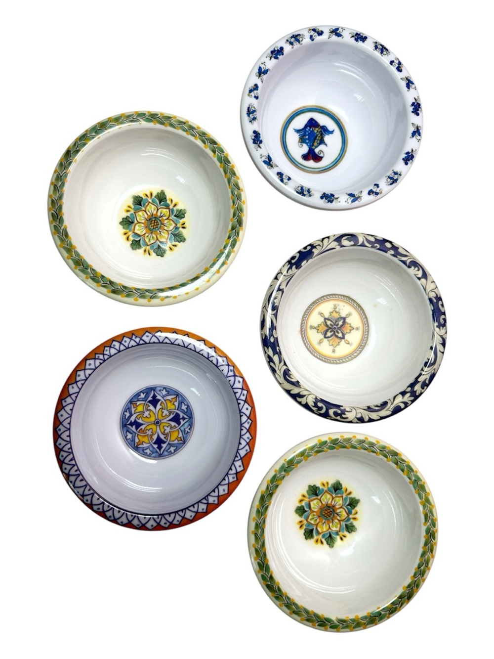 Le Cadeaux Melamine Mini Dipping Bowls, Set of 5 bowls, 4 different patterns